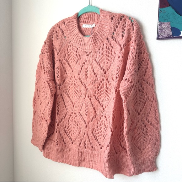 Chunky Diamond Hollow Knit Sweater Pink Sweater Crochet Sweater - SALE - Picture 4 of 5
